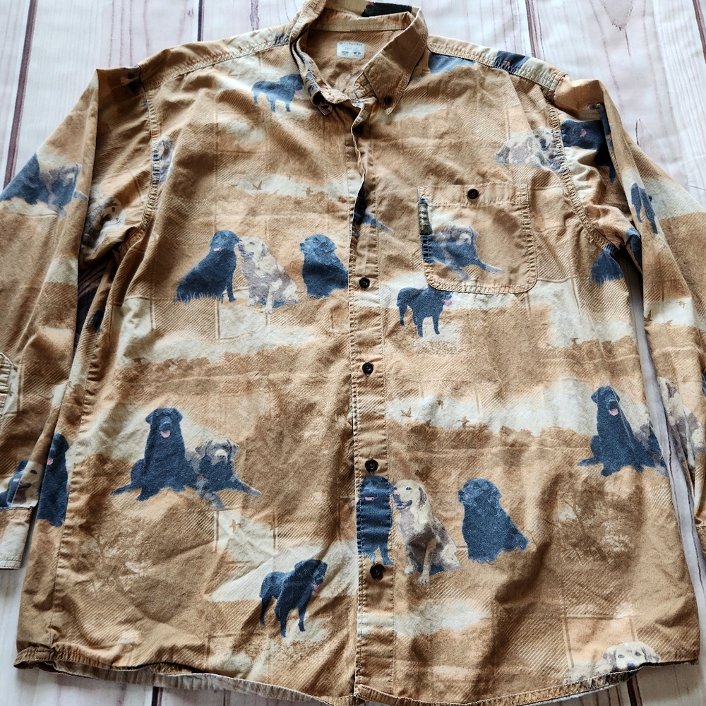 Columbia "River Lodge" Labrador Dog Hunting Shirt Tan Yellow Gold, Men's Size L - Picture 3 of 9